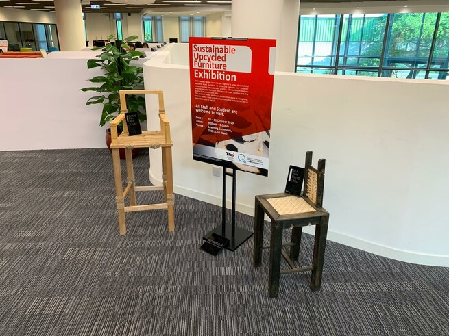 THEi product Design team presented a series of upcycled wood furniture to showcase the regenerative design of our teachers and students at the THEi Learning Commons.