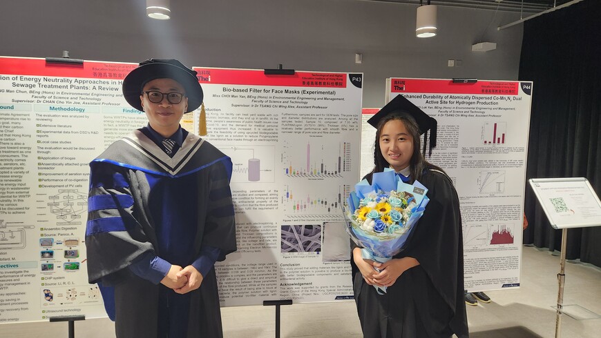 SARP2023: Ir Dr Alex TSANG and Environmental Engineering and Management graduate, Miss CHOI Man Yan, next to her research poster
